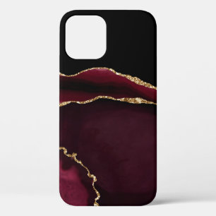 Glamourous Marble Agate Chic Black Purple Gold iPhone 12 Case
