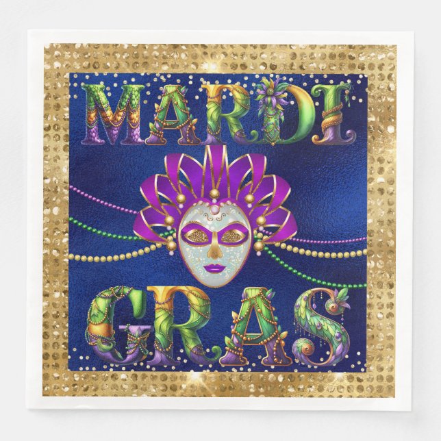 Glamourous Masquerade Mardi Gras Party Napkin (Front)