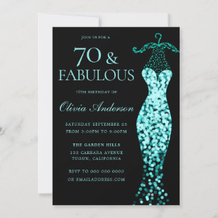 Glamourous Mint Teal Dress Fabulous 70th Birthday Invitation