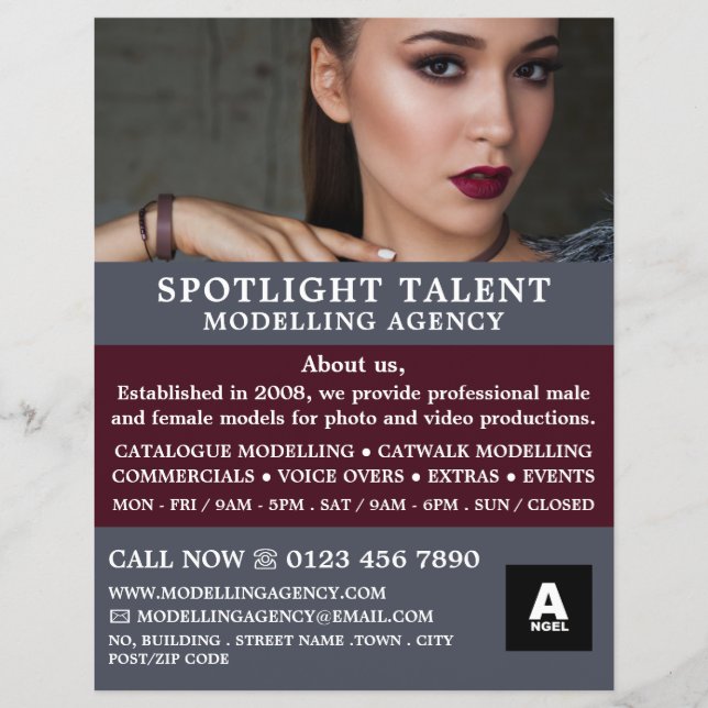 Glamourous Model, Modelling Agency, Model Agent Flyer (Front)