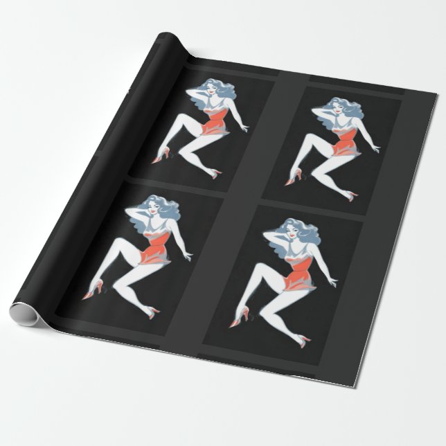 Glamourous Model Posing Thunder_Cove Wrapping Paper (Unrolled)