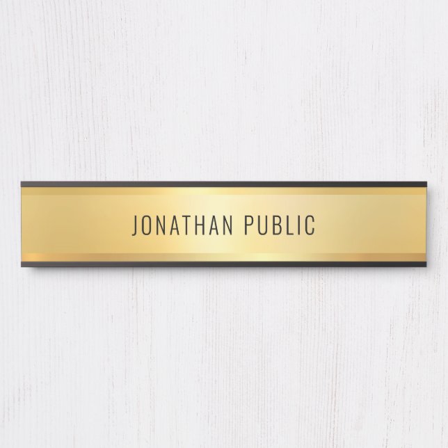 Glamourous Modern Black And Gold Template Long Door Sign (Front)