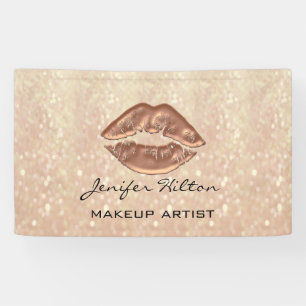 Glamourous modern chic faux glittery rosegold lips banner