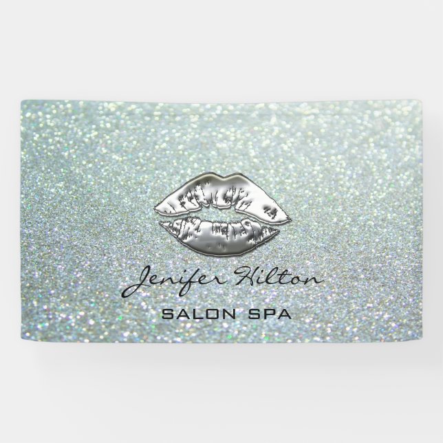 Glamourous modern chic glittery silver lips banner (Horizontal)