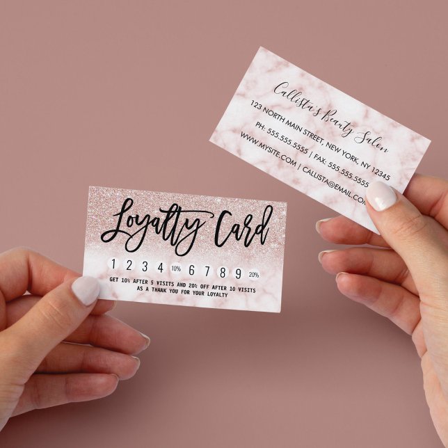 Glamourous Modern Chic Rose Gold Glitter Marble Loyalty Card (Creator Uploaded)