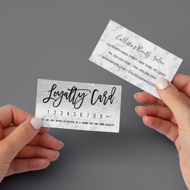 Glamourous Modern Chic Silver Glitter Marble Loyalty Card (Creator Uploaded)