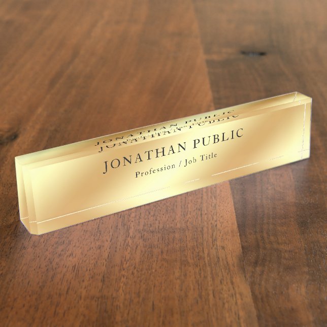Glamourous Name Text Elegant Gold Look Template Nameplate (Side)