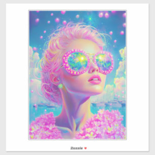Glamourous Neon Woman with Sparkling Glasses