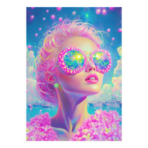 Glamourous Neon Woman with Sparkling Glasses Photo Print