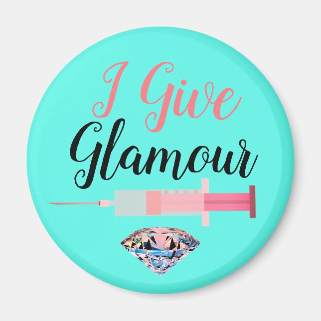 Glamourous nurse shot teal pink cute medical magnet (Front)