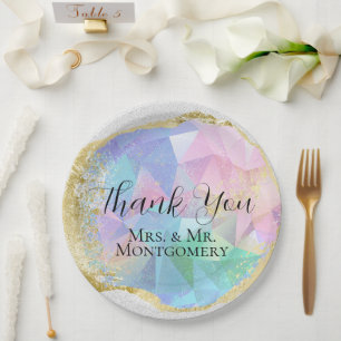 Glamourous Opal Gemstone with Gold on White Glitte Paper Plate