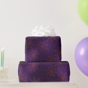 Glamourous Orange & Purple Cobwebs Halloween Bokeh Wrapping Paper