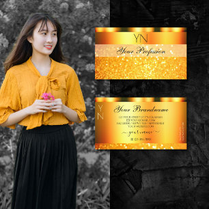 Glamourous Orange Sparkle Glitter Monogram Shimmer Business Card