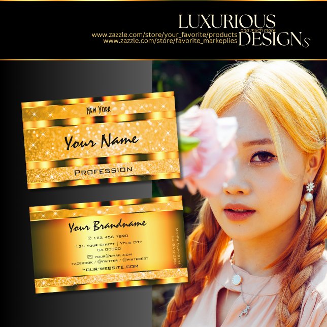 Glamourous Orange Sparkle Glitter Stars Stylish Business Card (Creator Uploaded)