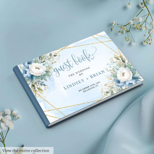 Glamourous Pastel Blue White Gold Floral Guest Boo Book