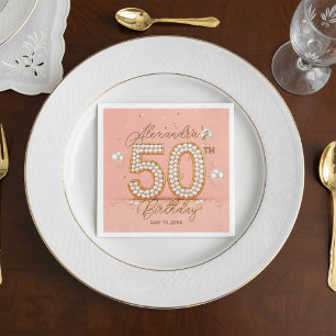 Glamourous Pearly Soft Pink and Gold 50th Birthday Napkin