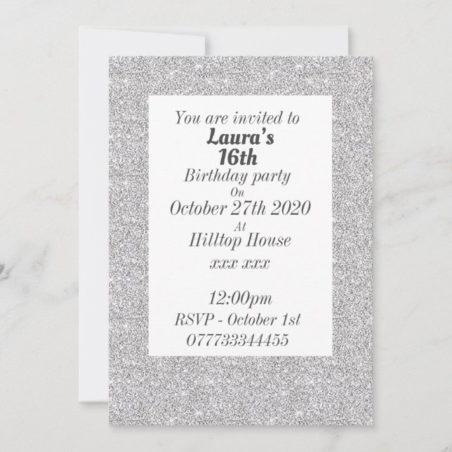 Glamourous personalised birthday party invitations (Front)