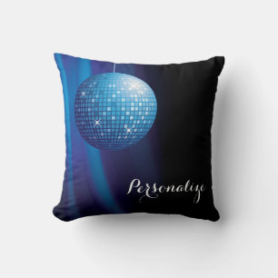 Glamourous Personalised Blue Disco Ball Cushion