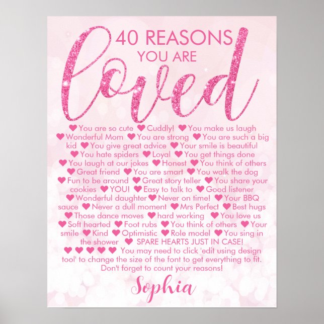 Glamourous Pink 40th Birthday 40 Reasons Why Poster (Front)