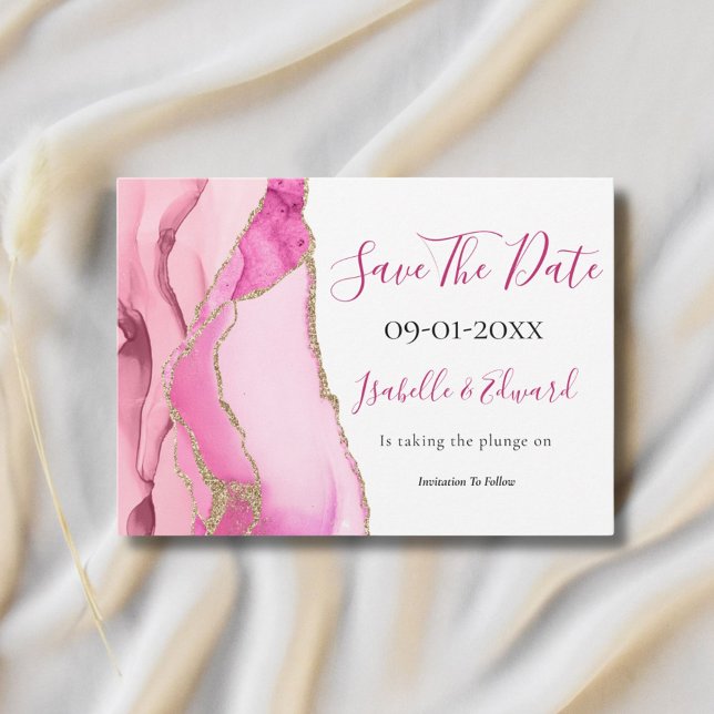 Glamourous Pink Agate Stone Gold Glitter Wedding S Save The Date (Creator Uploaded)