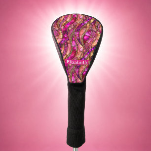 Glamourous Pink and Gold Abstract Personalised Golf Head Cover