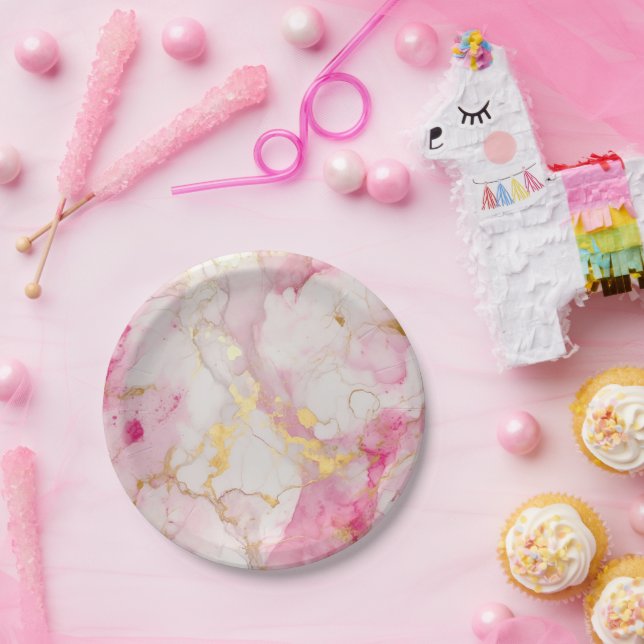 Glamourous pink and Gold Marble Effect Paper Plate (Party)