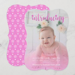 Glamourous Pink and stars birth Announcement Card