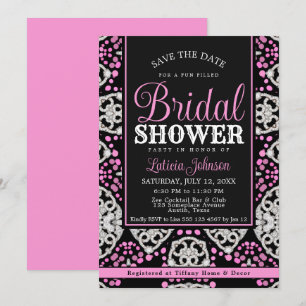 Glamourous Pink Black Diamond Chic Bridal Shower Invitation