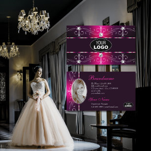 Glamourous Pink Burgundy Ornate Borders Logo & Fot Business Card