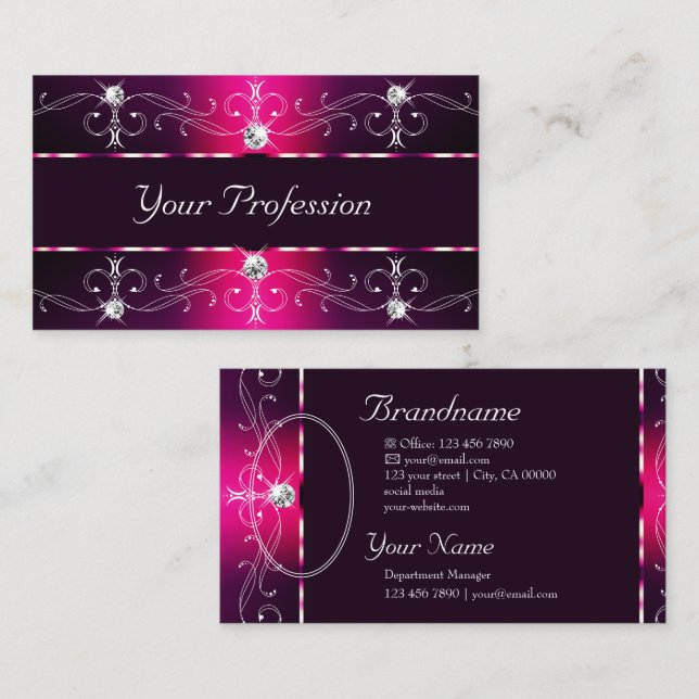 Glamourous Pink Burgundy Ornate Borders with Photo Business Card (Front/Back)