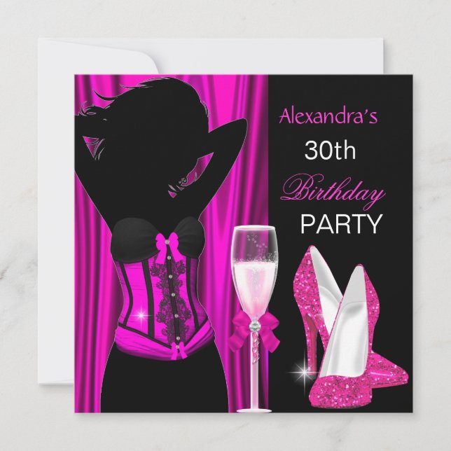 Glamourous Pink Champagne Birthday Party Invitation (Front)