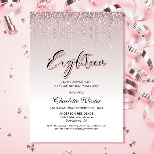 Glamourous Pink Diamonds Surprise 18th Birthday Invitation
