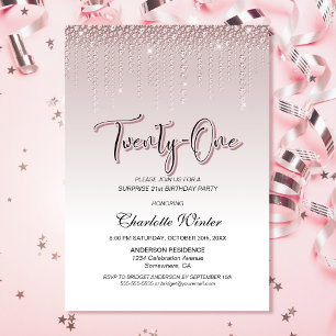 Glamourous Pink Diamonds Surprise 21st Birthday Invitation