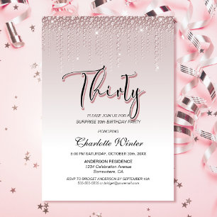 Glamourous Pink Diamonds Surprise 30th Birthday Invitation