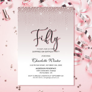 Glamourous Pink Diamonds Surprise 50th Birthday Invitation