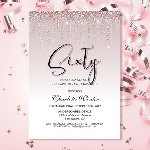 Glamourous Pink Diamonds Surprise 60th Birthday Invitation