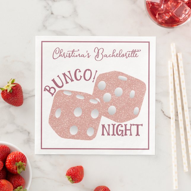 Glamourous Pink Dice Bunco Night Bachelorette Napkin (Insitu)