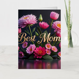Glamourous Pink Flowers For Mum Foil Greeting Card