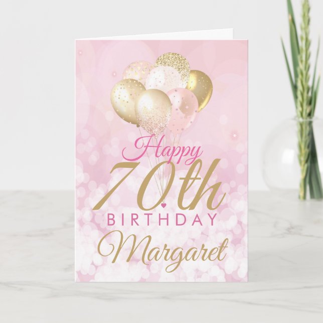 Glamourous Pink Glitter Balloons 70th Birthday Card (Front)