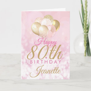 Glamourous Pink Glitter Balloons 80th Birthday Card