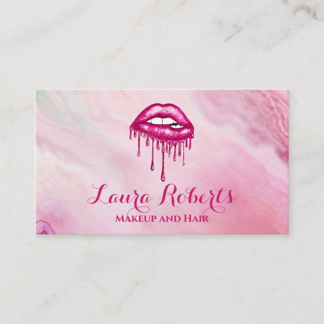 Glamourous Pink Glitter Glam Lips  Business Card (Front)