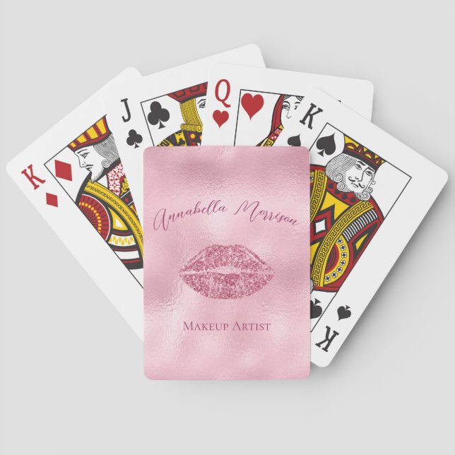Glamourous Pink Glitter Lips Playing Cards (Back)