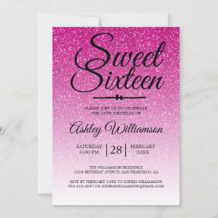 Glamourous Pink Glitter Ombre Sweet 16 Birthday Invitation
