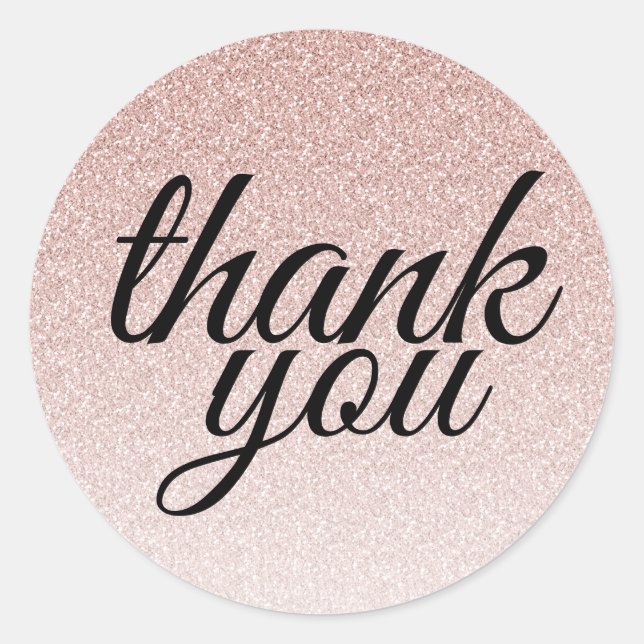 Glamourous pink glitter ombre thank you classic round sticker (Front)