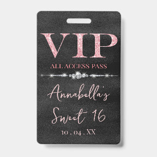 Glamourous Pink Glitter on Black VIP ID Badge