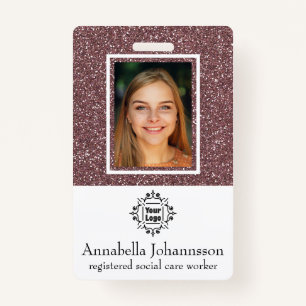 Glamourous Pink Glitter Photo Id & Name ID Badge
