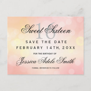 Glamourous Pink Glitter  Sweet 16 save the date Postcard