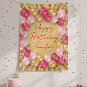 Glamourous Pink Gold Balloons Glitter Birthday Banner