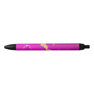 Glamourous Pink & Gold Marble Black Ink Pen