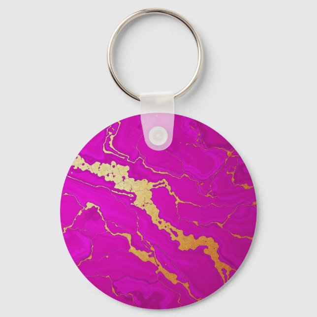 Glamourous Pink & Gold Marble Key Ring (Front)